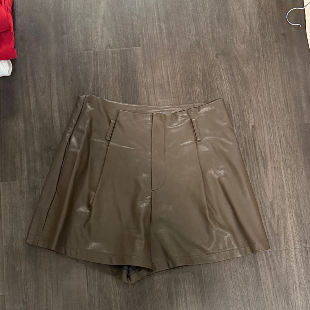 High waisted faux leather shorts